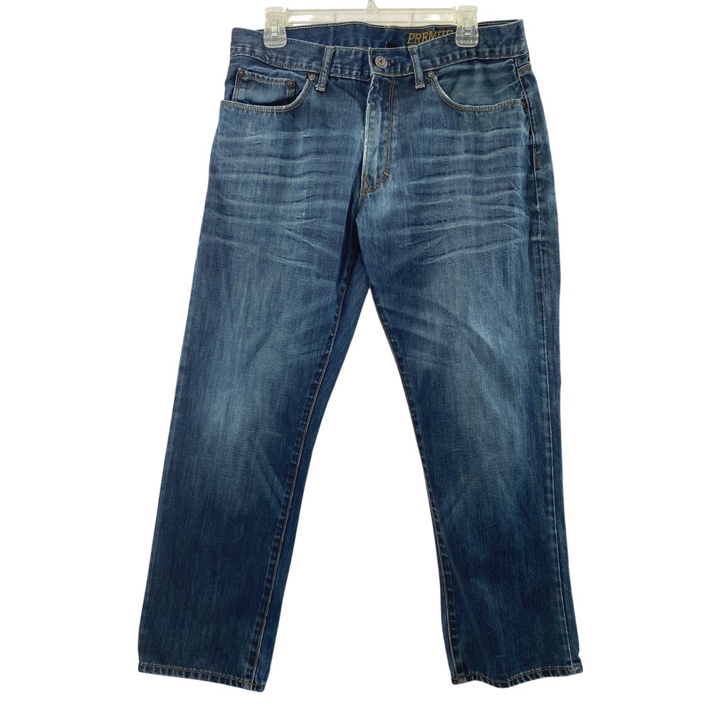 Gap Jeans Mens 34x30 Premium Straight Fit Dark Rinse Blue Denim Distress Casual